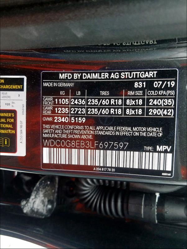 2020 Mercedes-benz Glc 300 4m 2.0. Lot 29433530 Vin WDC0G8EB3LF697597
