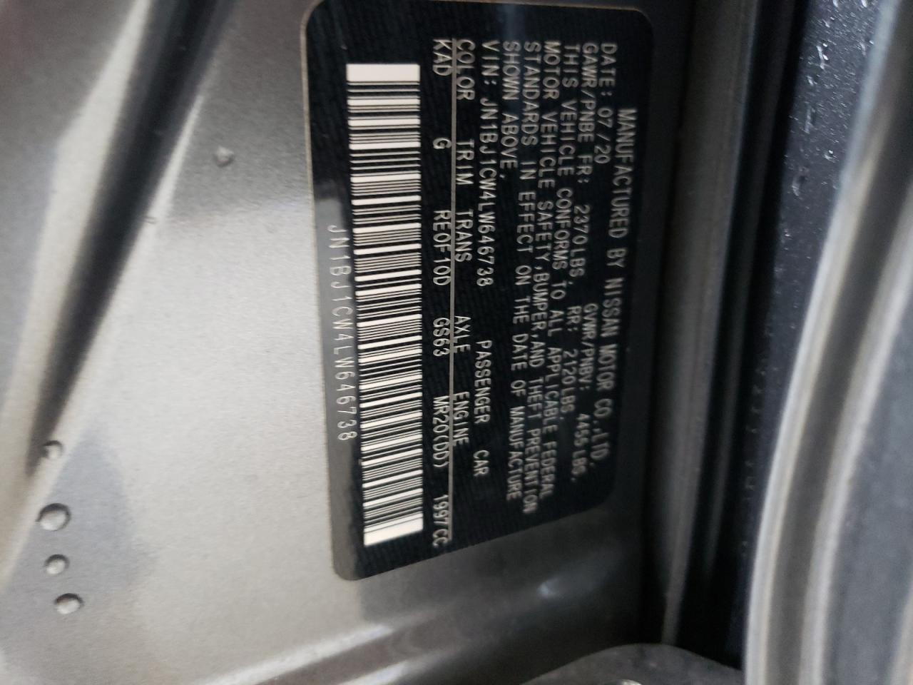 2020 NISSAN ROGUE SPORT S VIN: JN1BJ1CW4LW646738