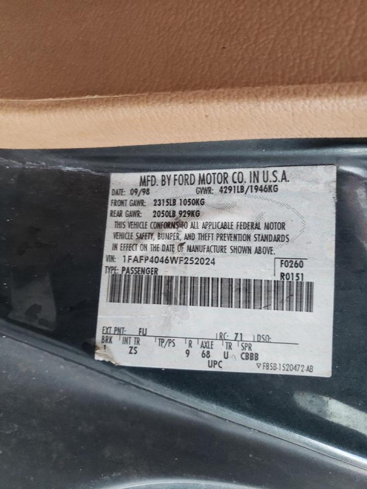 1998 FORD MUSTANG VIN: 1FAFP4046WF252024