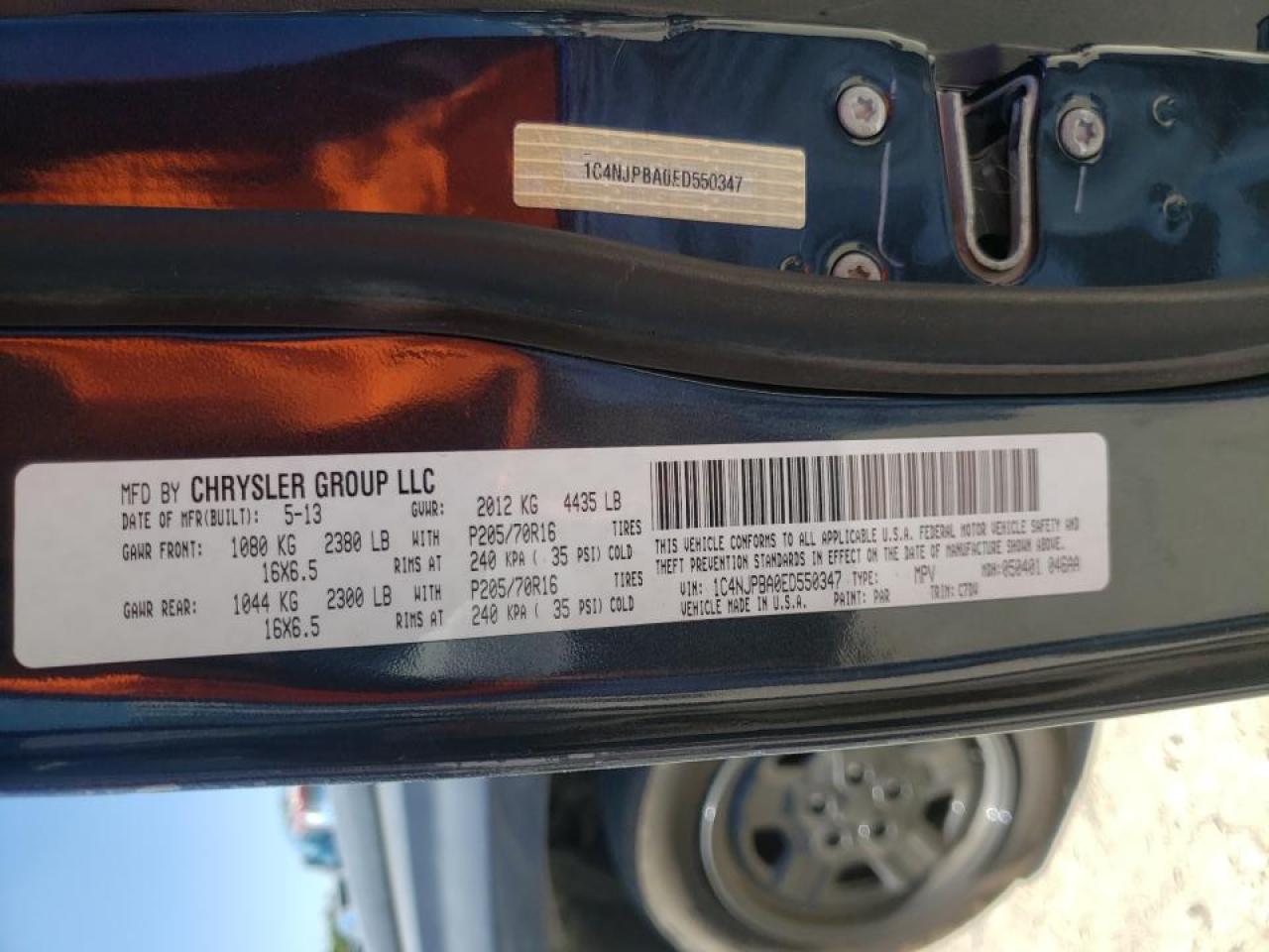 2014 JEEP PATRIOT SPORT VIN: 1C4NJPBA0ED550347