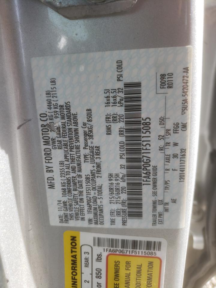 2015 FORD FUSION S VIN: 1FA6P0G71F5115085