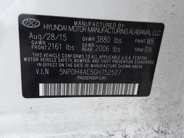 VIN 19VDE1F38DE009044 2016 HYUNDAI ELANTRA SE no.10