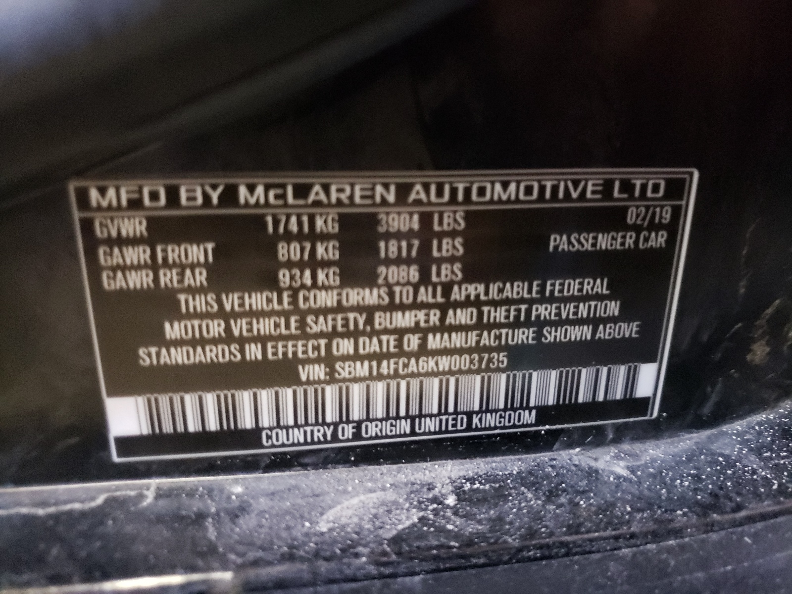 SBM14FCA6KW003735 2019 Mclaren Automotive 720S