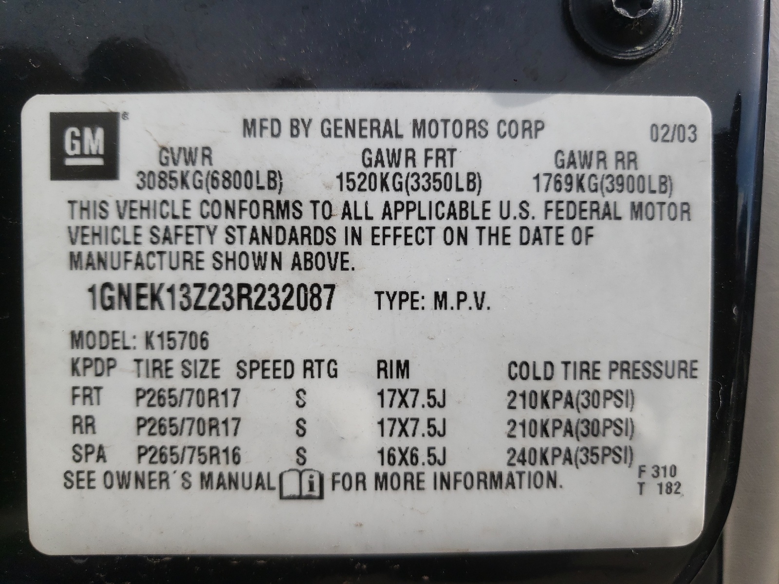 1GNEK13T35J208961 2005 Chevrolet Tahoe K1500