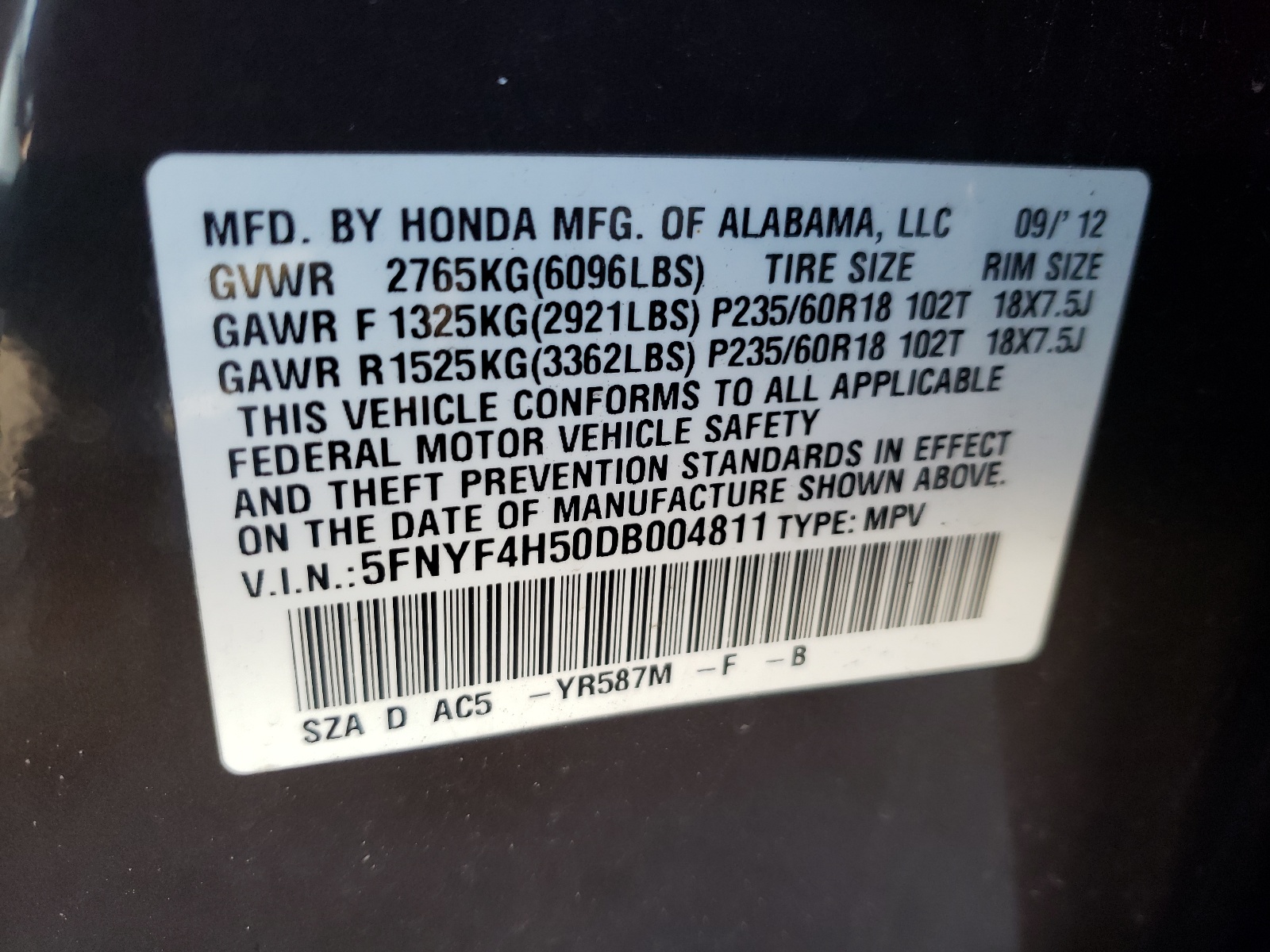 5FNYF4H50DB004811 2013 Honda Pilot Exl