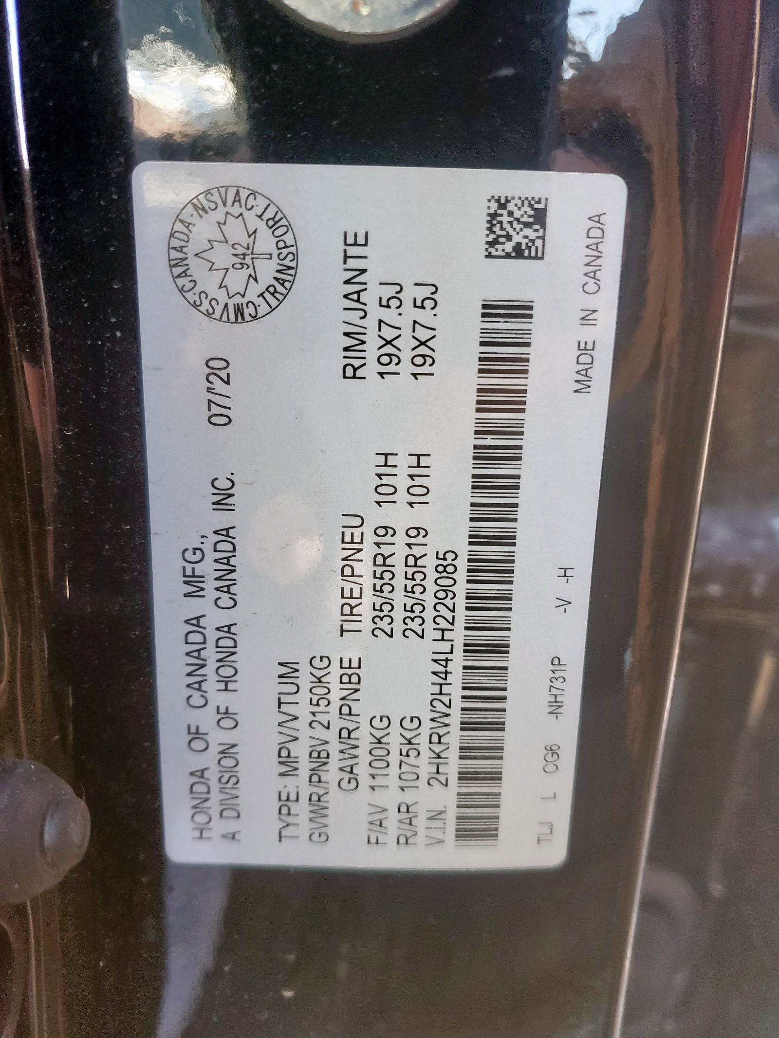 2HKRW2H44LH229085 HONDA CR-V SPORT 2020