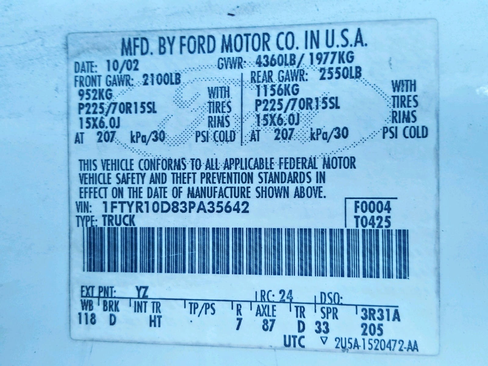 1FTYR10D83PA35642 2003 Ford Ranger