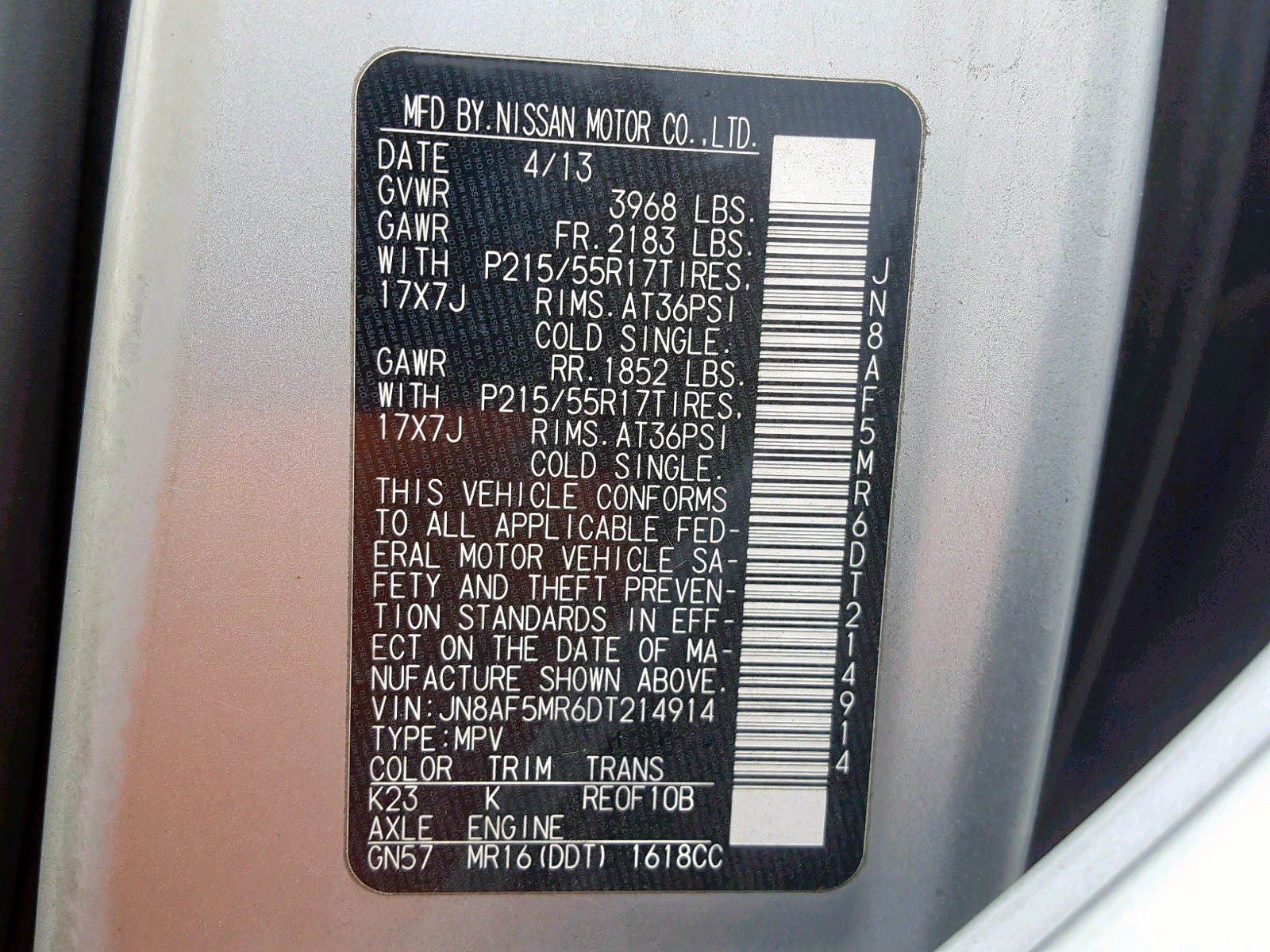 2013 Nissan Juke S VIN: JN8AF5MR6DT214914 Lot: 81634944