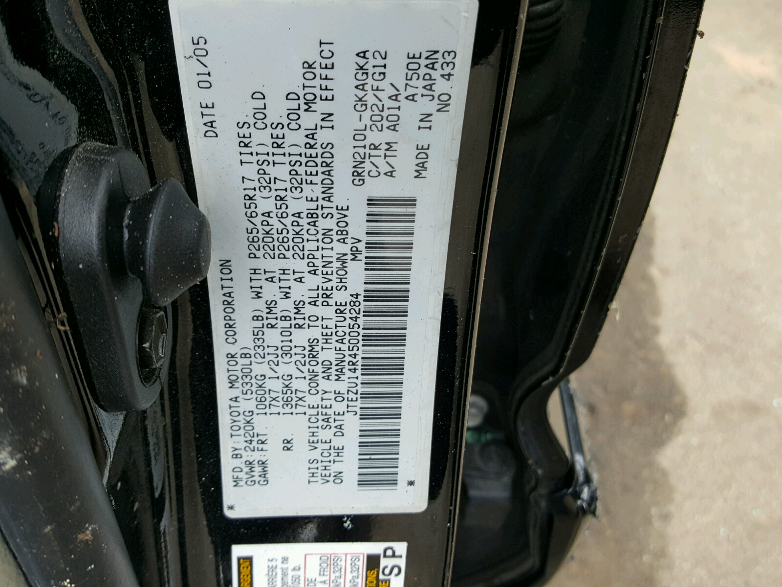 2005 Toyota 4Runner Sr5 VIN: JTEZU14R450054284 Lot: 39574398