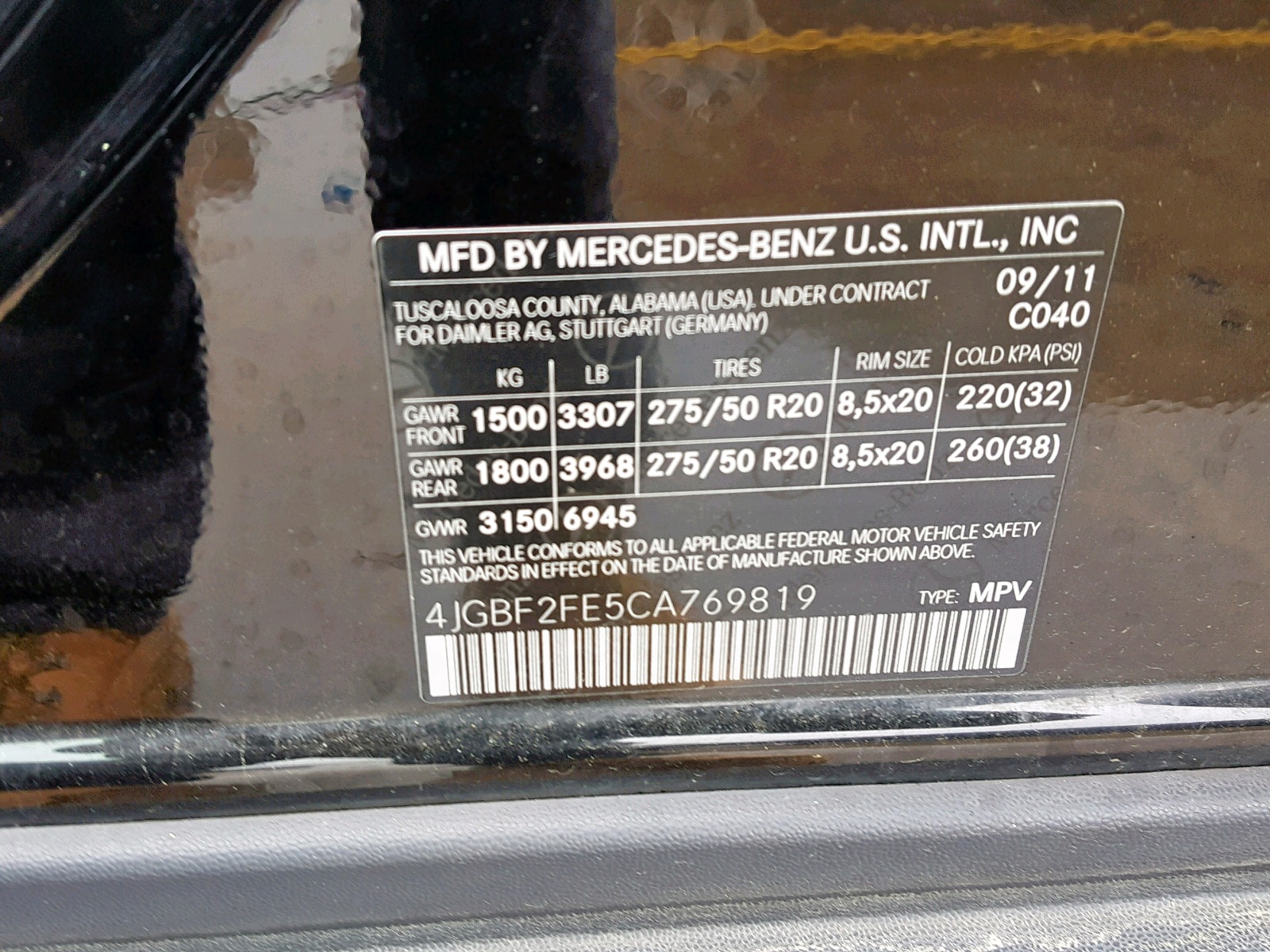 VIN code Mercedes Benz gl 350