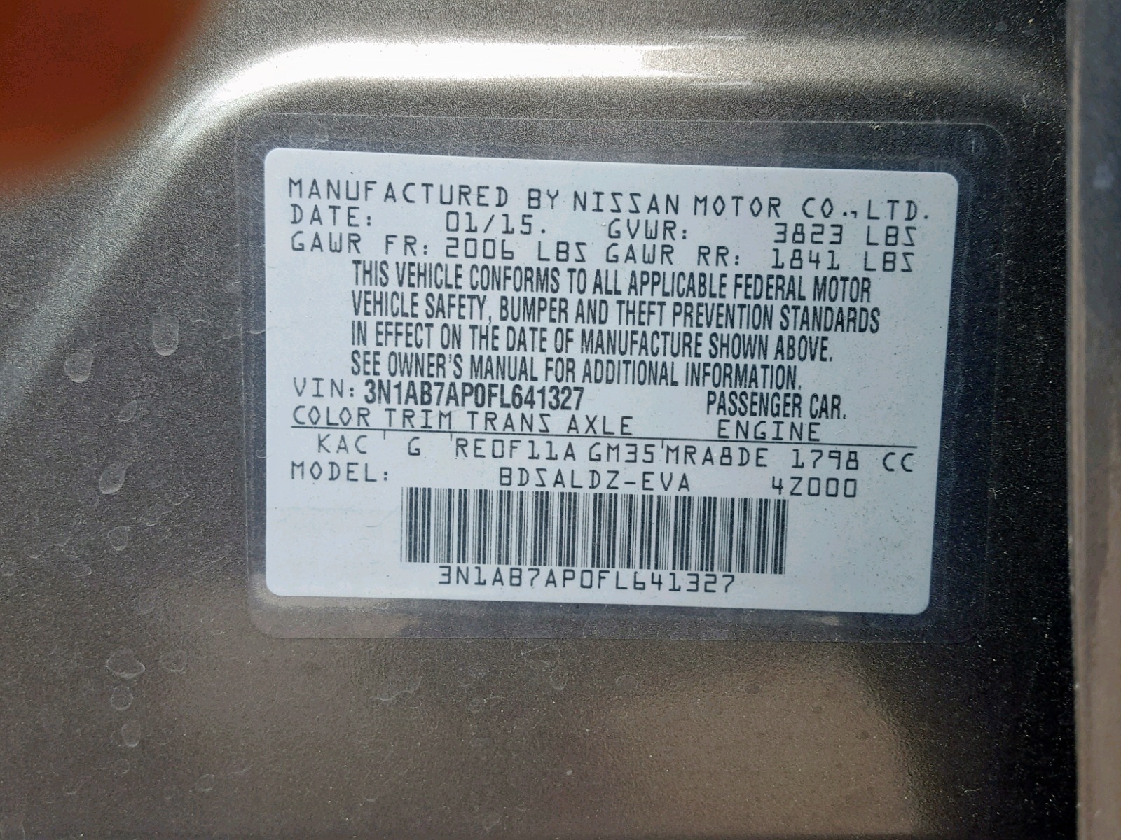 VIN 3N1AB7AP0FL641327 2015 NISSAN SENTRA no.10