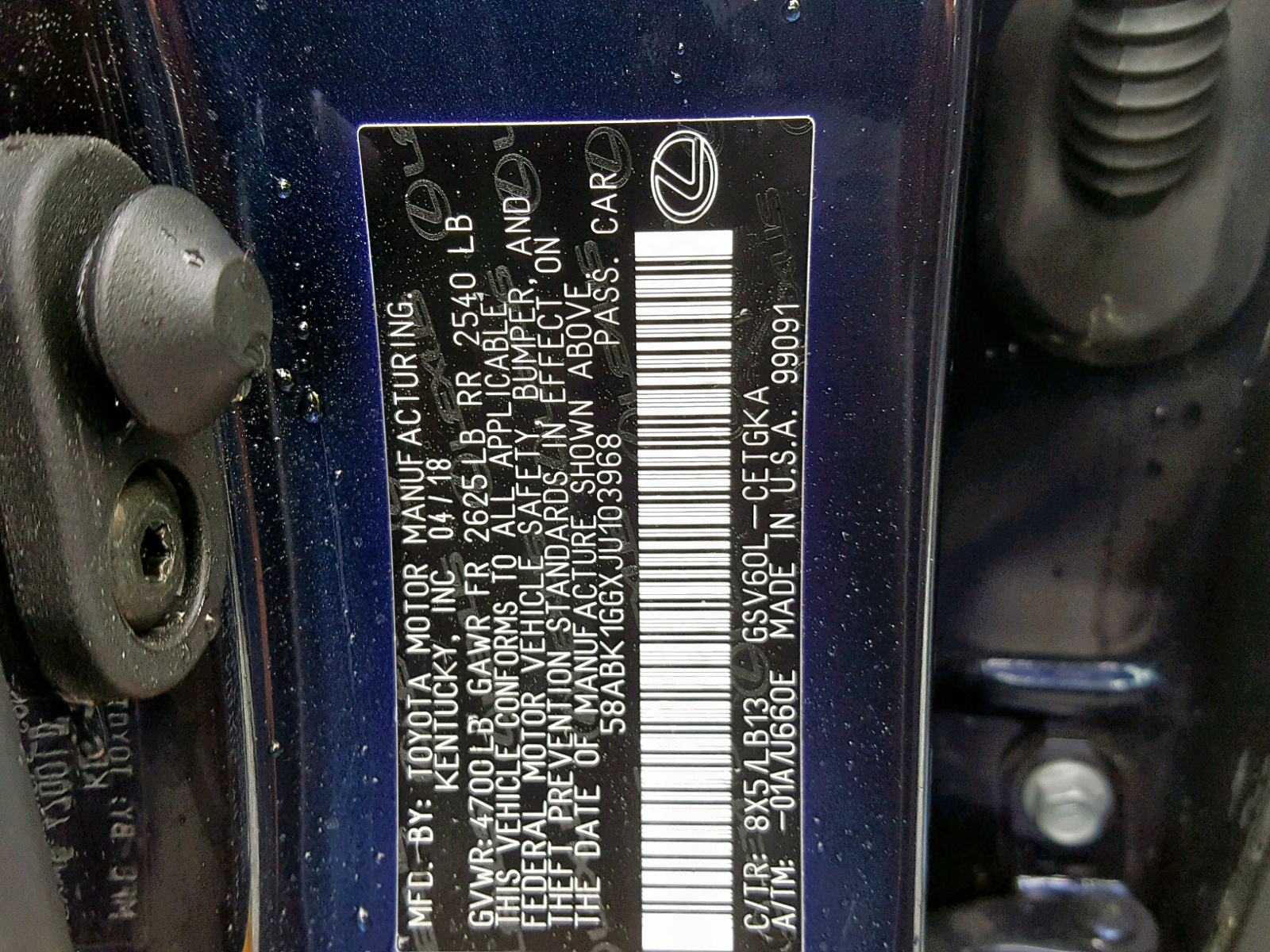 LEXUS ES 350 2018, 58ABK1GGXJU103968 — Auto Auction Spot