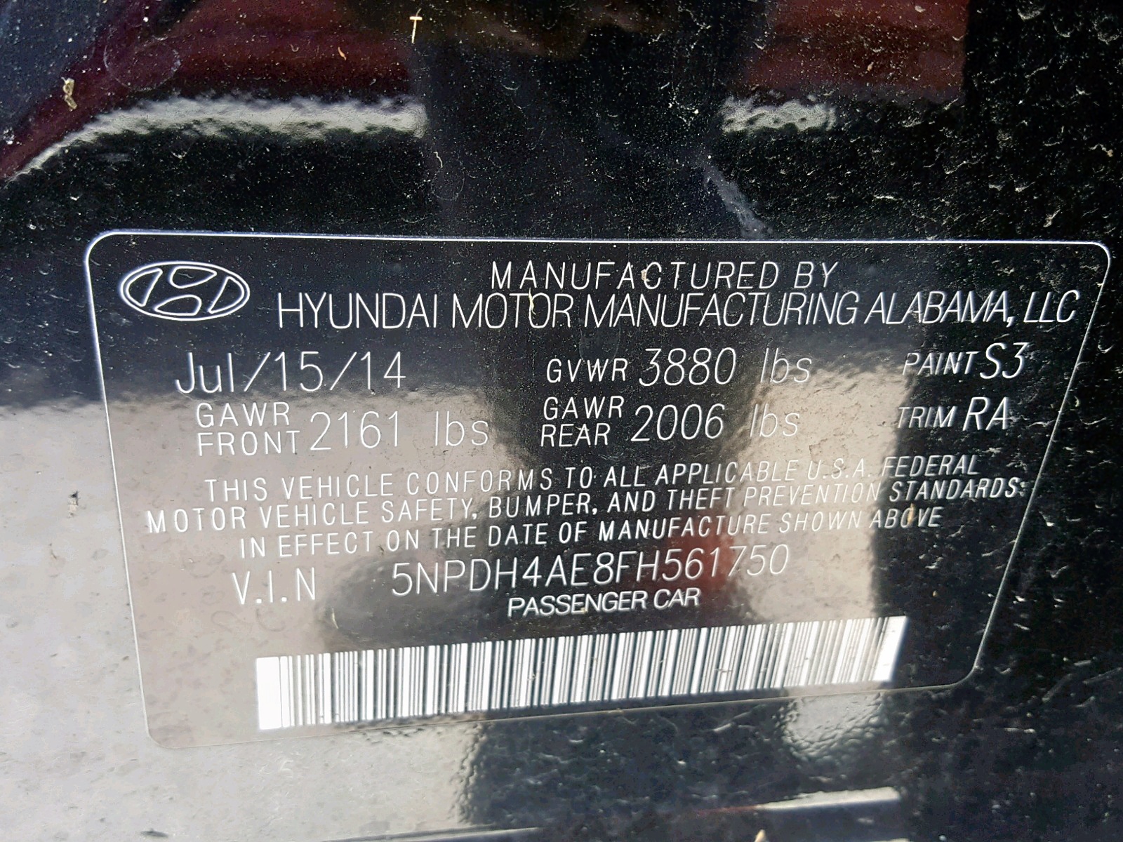 5NPDH4AE8FH561750 2015 HYUNDAI ELANTRA - Image 10