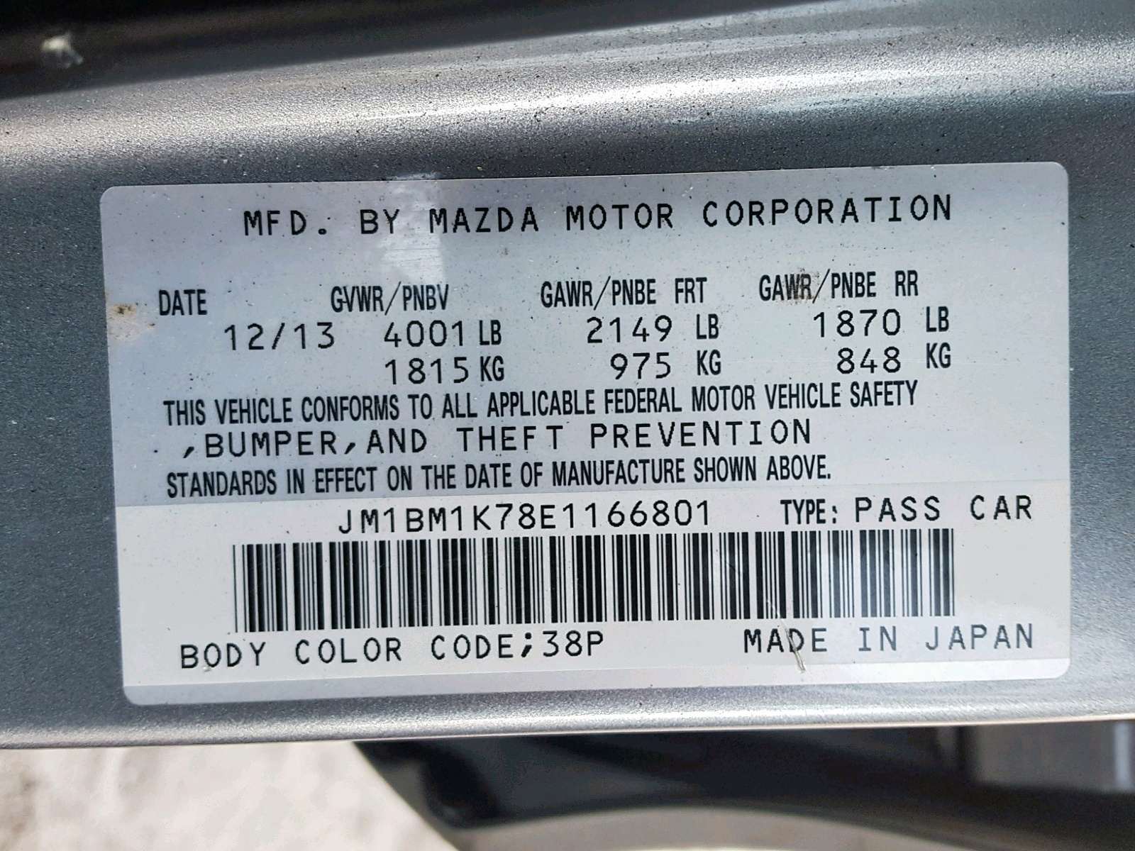 2014 Mazda 3 Sport VIN: JM1BM1K78E1166801 Lot: 43268279