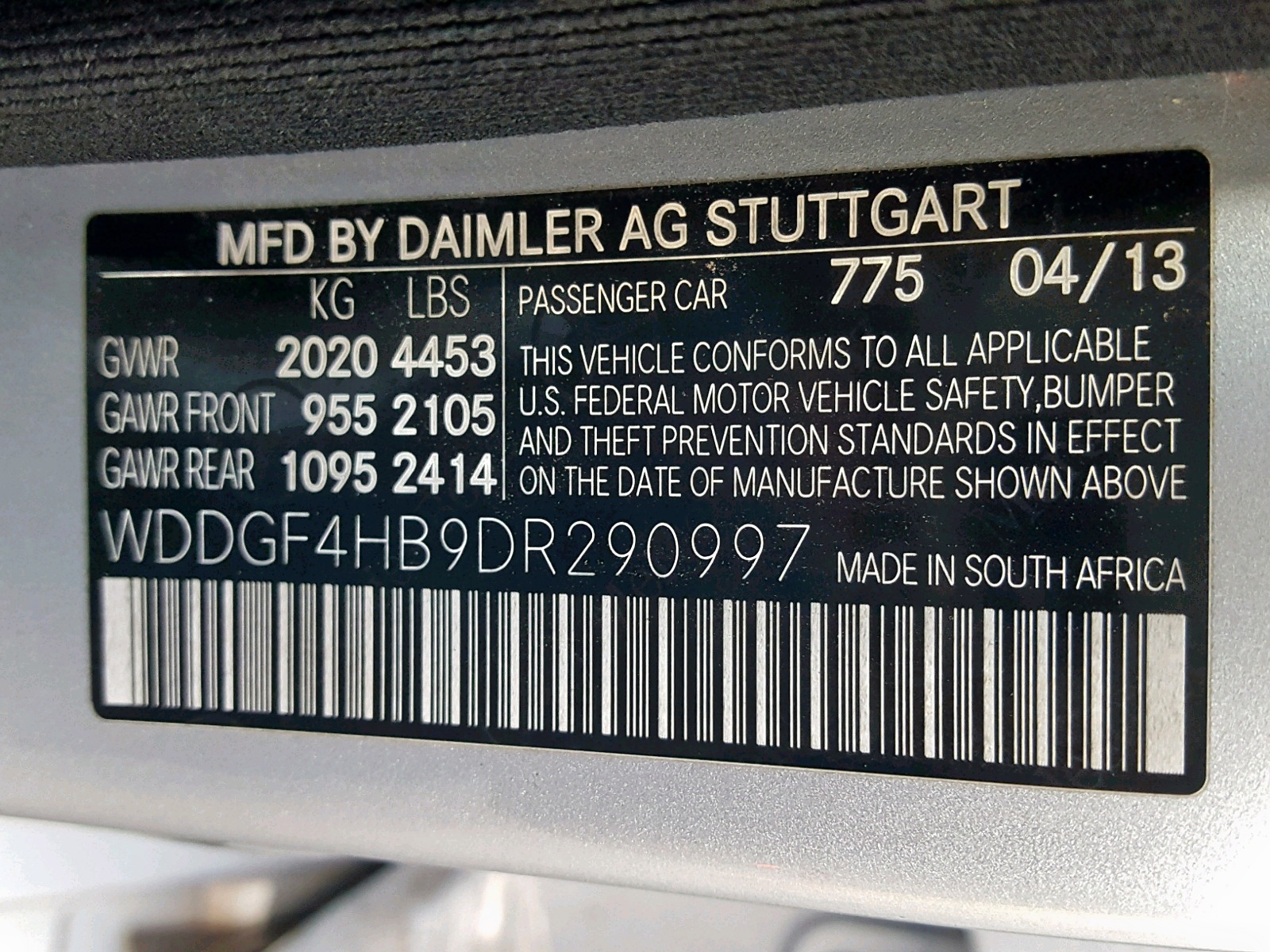 2013 Mercedes-Benz C 250 VIN: WDDGF4HB9DR290997 Lot: 70046084