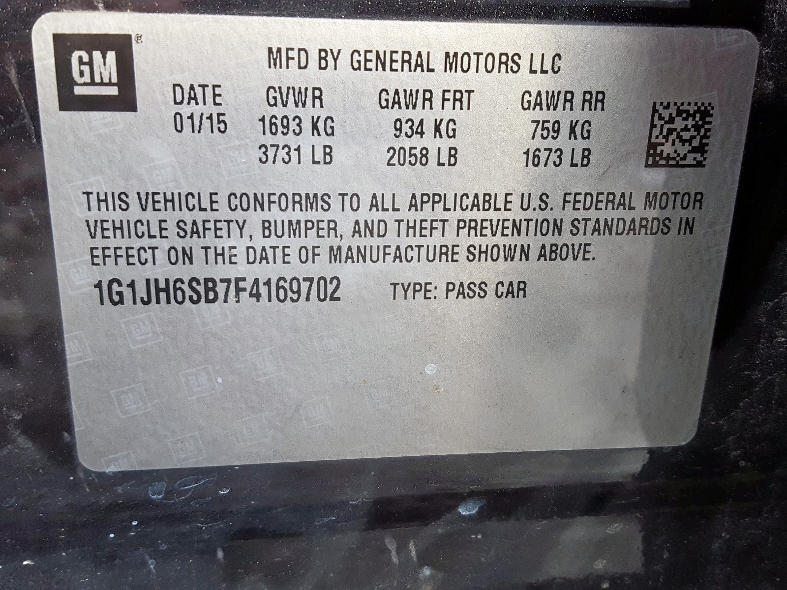 2015 Chevrolet Sonic Rs VIN: 1G1JH6SB7F4169702 Lot: 55655359