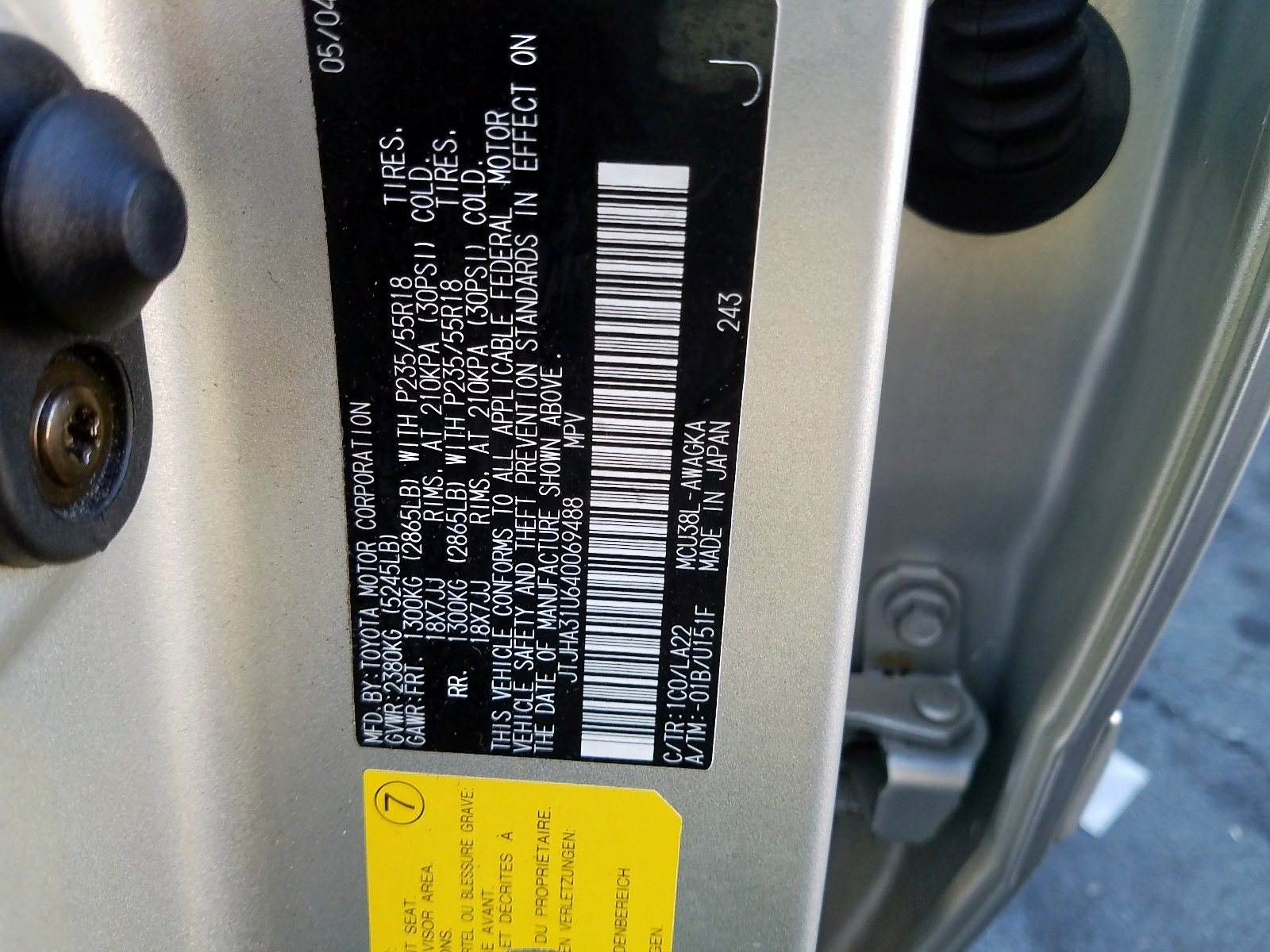 2004 Lexus Rx 330 VIN: JTJHA31U640069488 Lot: 56447139