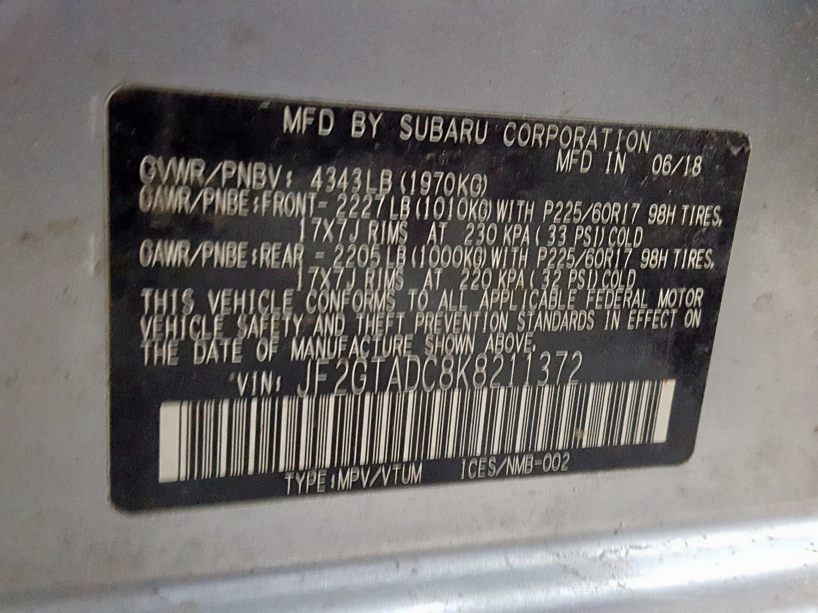 Vin subaru. Subaru VIN 198252.