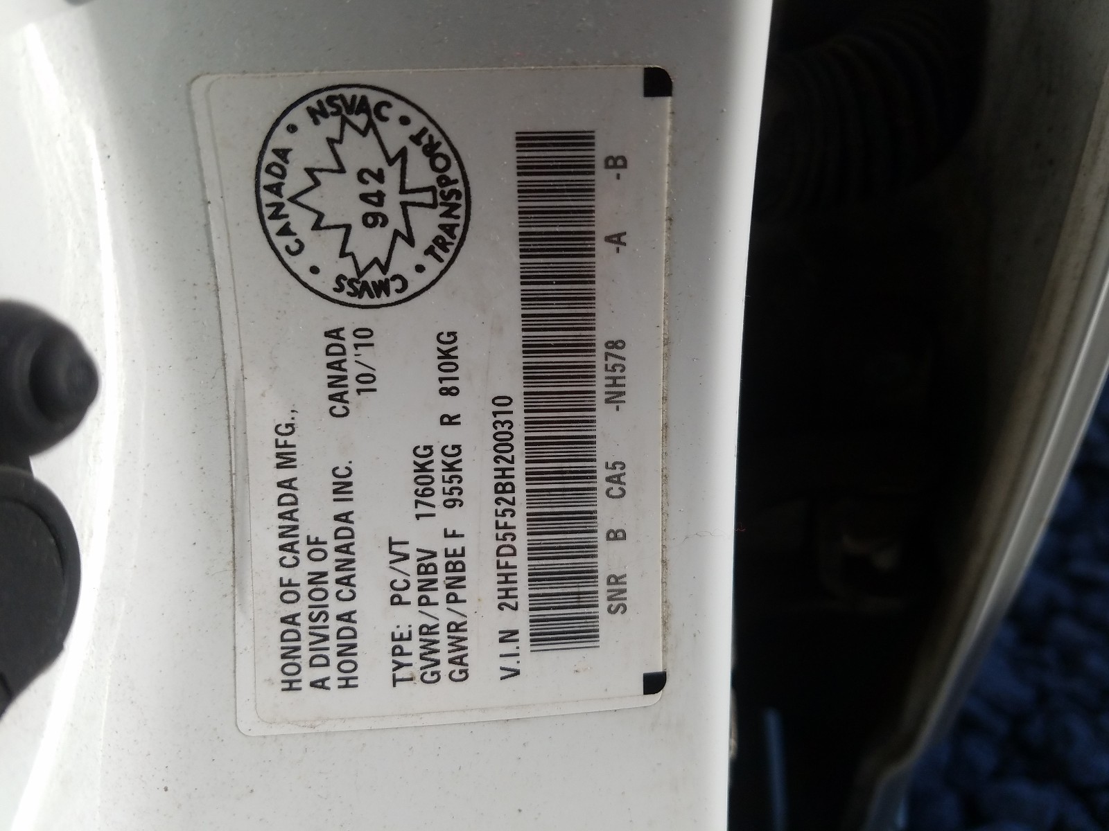 2011 ACURA CSX for Sale | ON - TORONTO - Vehicle at Copart Canada