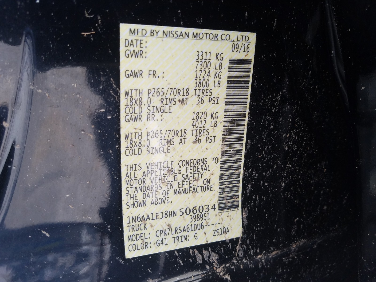 2017 Nissan Titan S VIN: 1N6AA1EJ8HN506034 Lot: 65397925