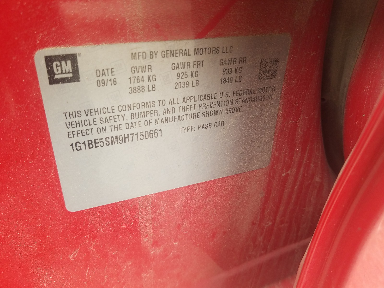 2017 Chevrolet Cruze Lt VIN: 1G1BE5SM9H7150661 Lot: 59868203