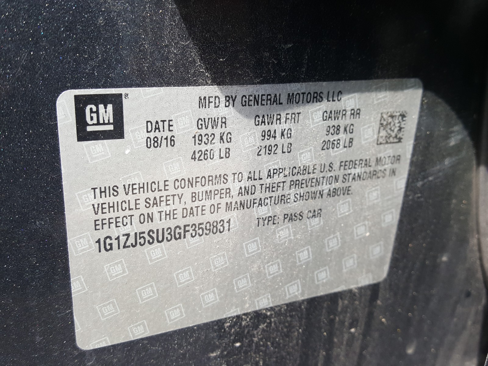 1G1ZJ5SU3GF359831 CHEVROLET MALIBU 2016