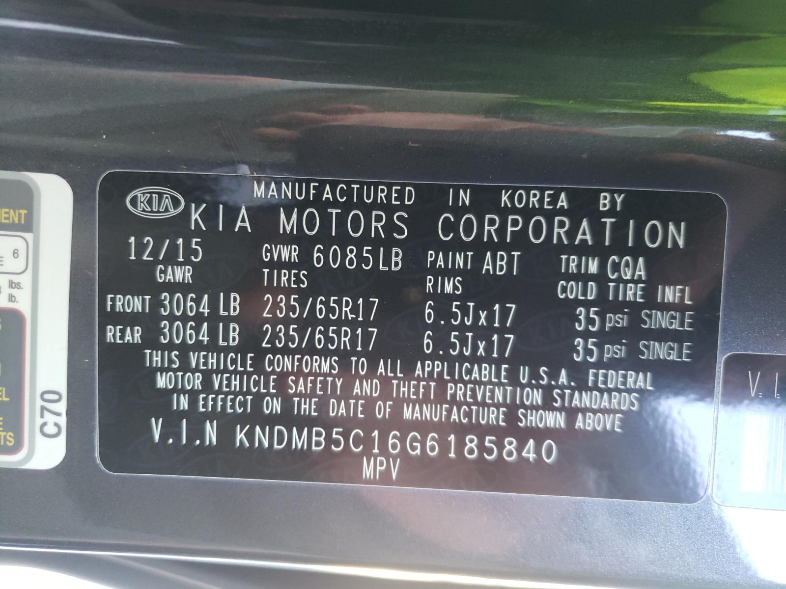 2016 Kia Sedona Lx VIN: KNDMB5C16G6185840 Lot: 55357174