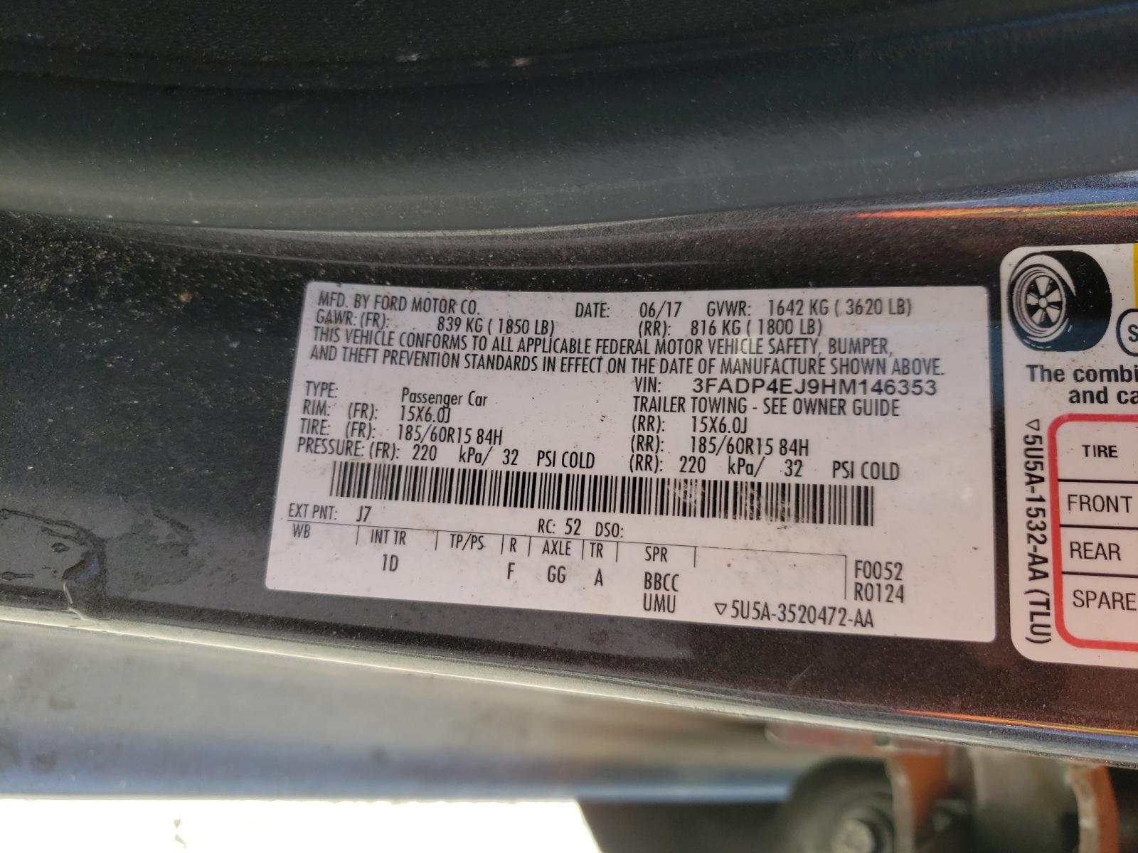 2017 Ford Fiesta Se VIN: 3FADP4EJ9HM146353 Lot: 59350560