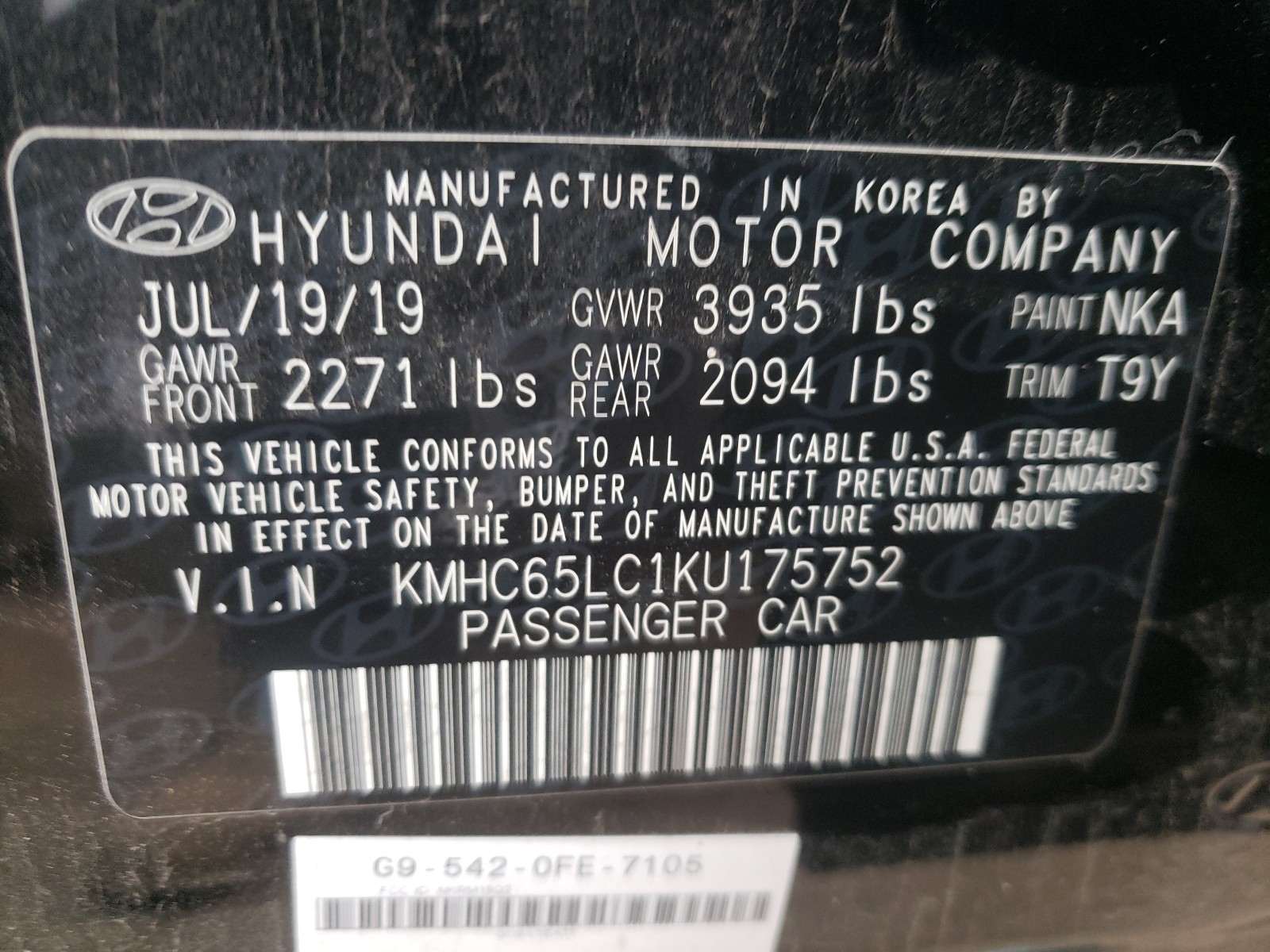 2019 Hyundai Ioniq Blue VIN: KMHC65LC1KU175752 Lot: 62530784