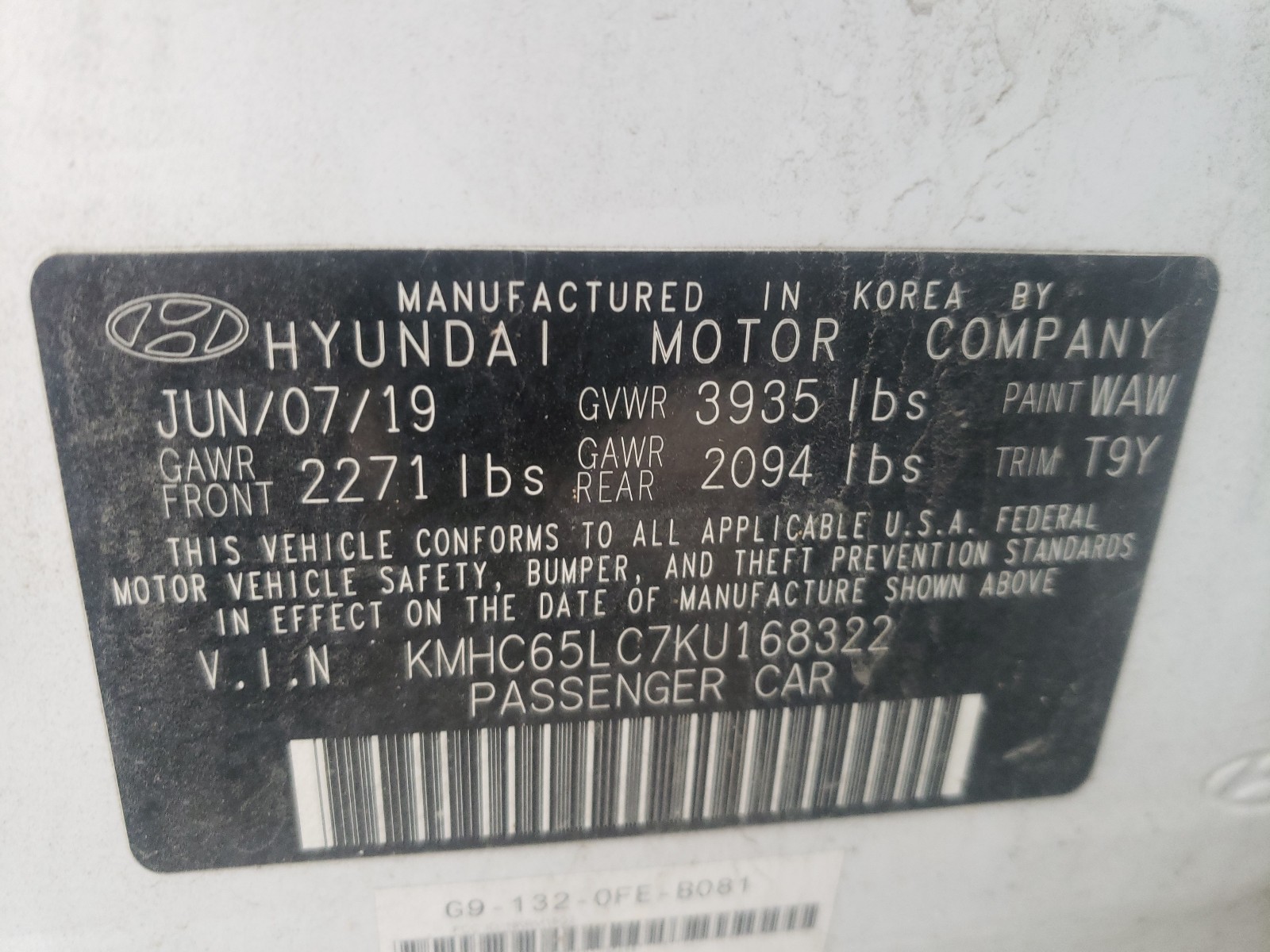 KMHC65LC7KU168322 2019 Hyundai Ioniq Blue