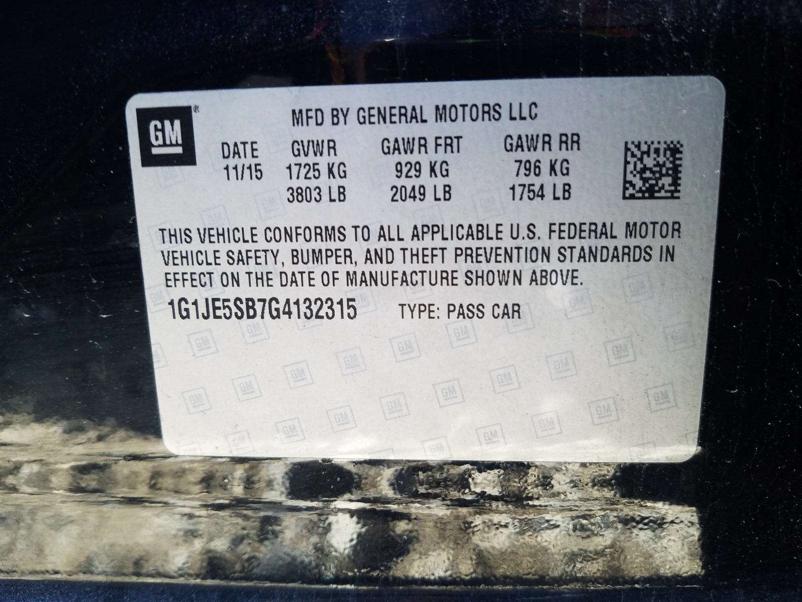 1G1JE5SB7G4132315 CHEVROLET SONIC 2016
