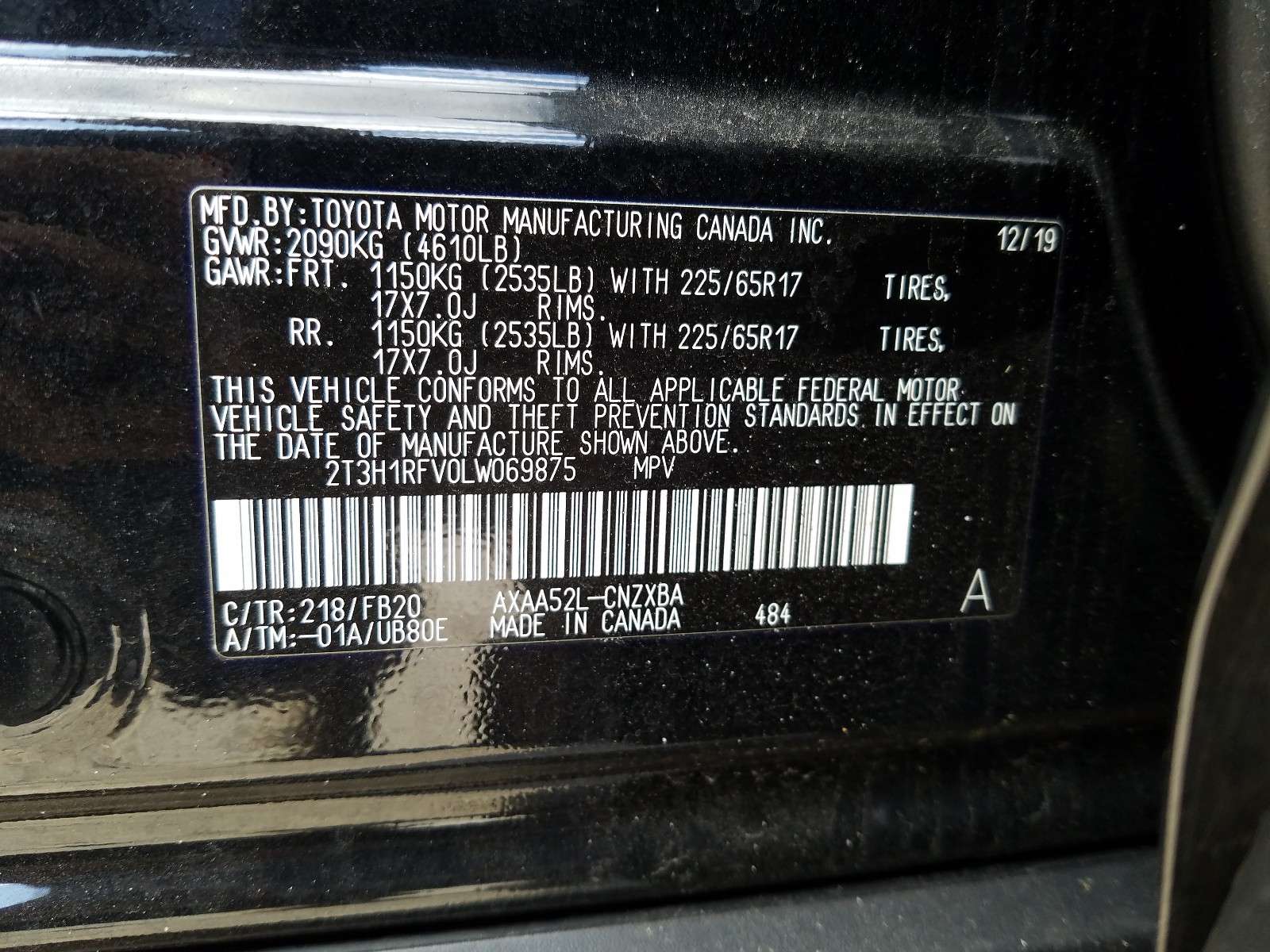 2T3H1RFV0LW069875 TOYOTA RAV4 2020
