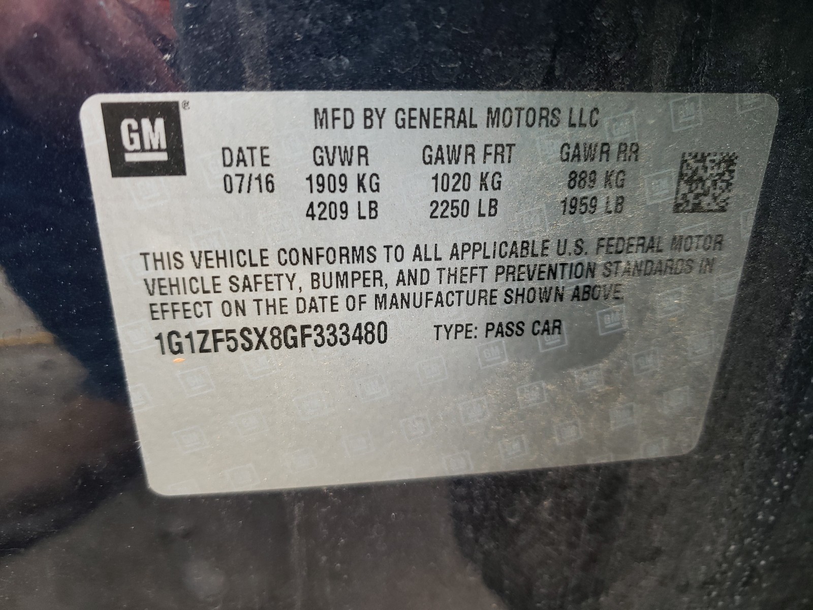 1G1ZF5SX8GF333480 CHEVROLET MALIBU 2016