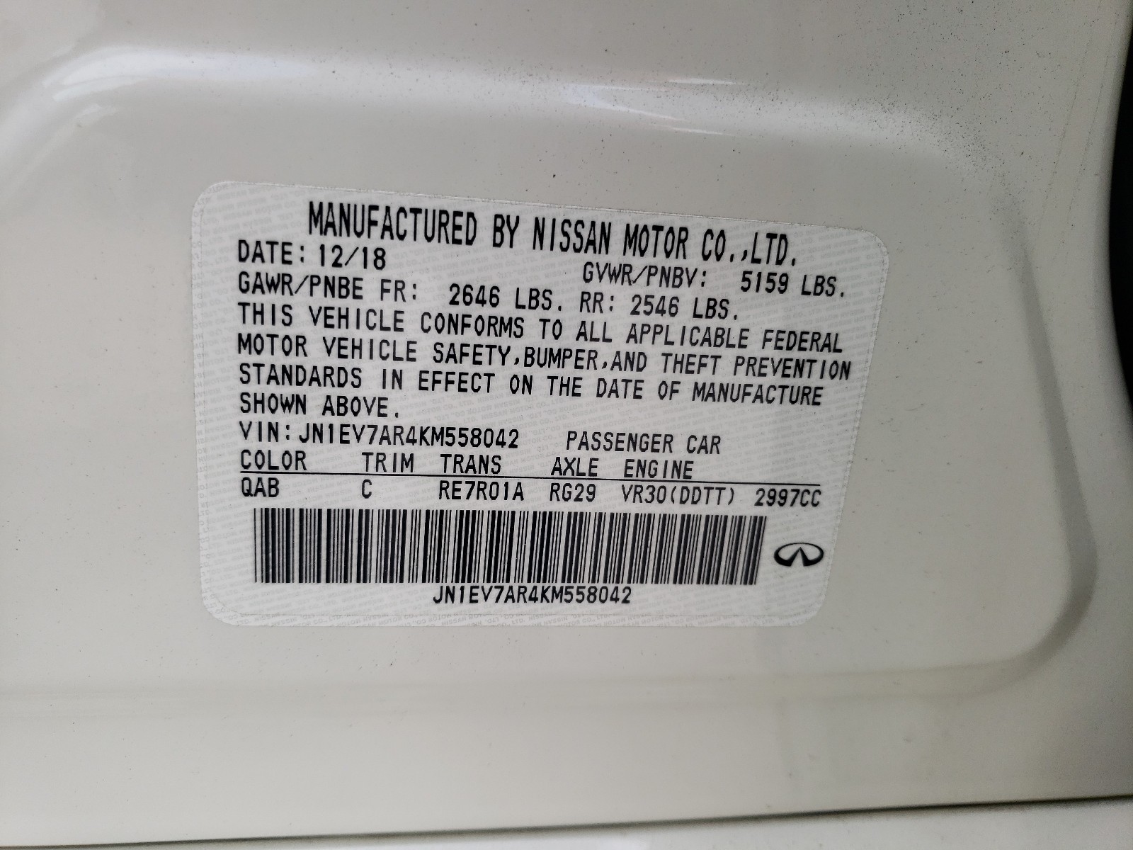 JN1EV7AR4KM558042 2019 Infiniti Q50 Luxe