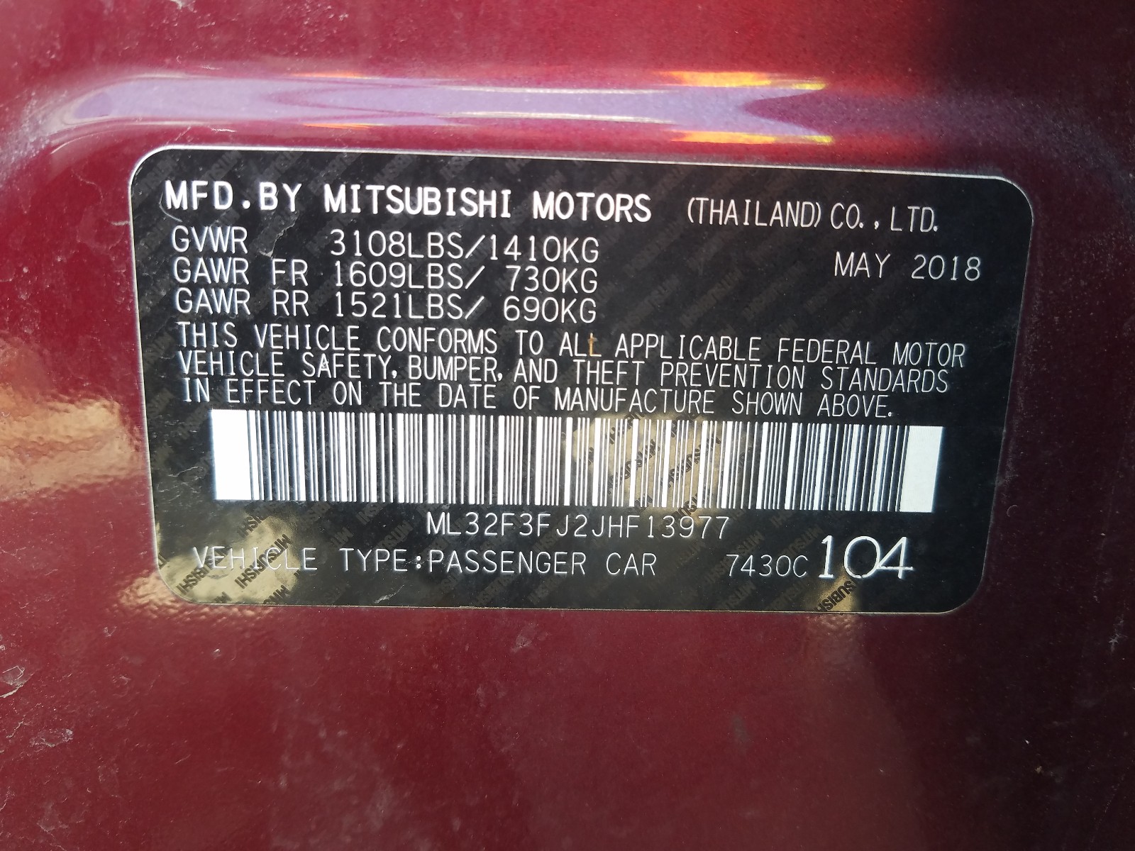 ML32F3FJ2JHF13977 2018 Mitsubishi Mirage G4 Es