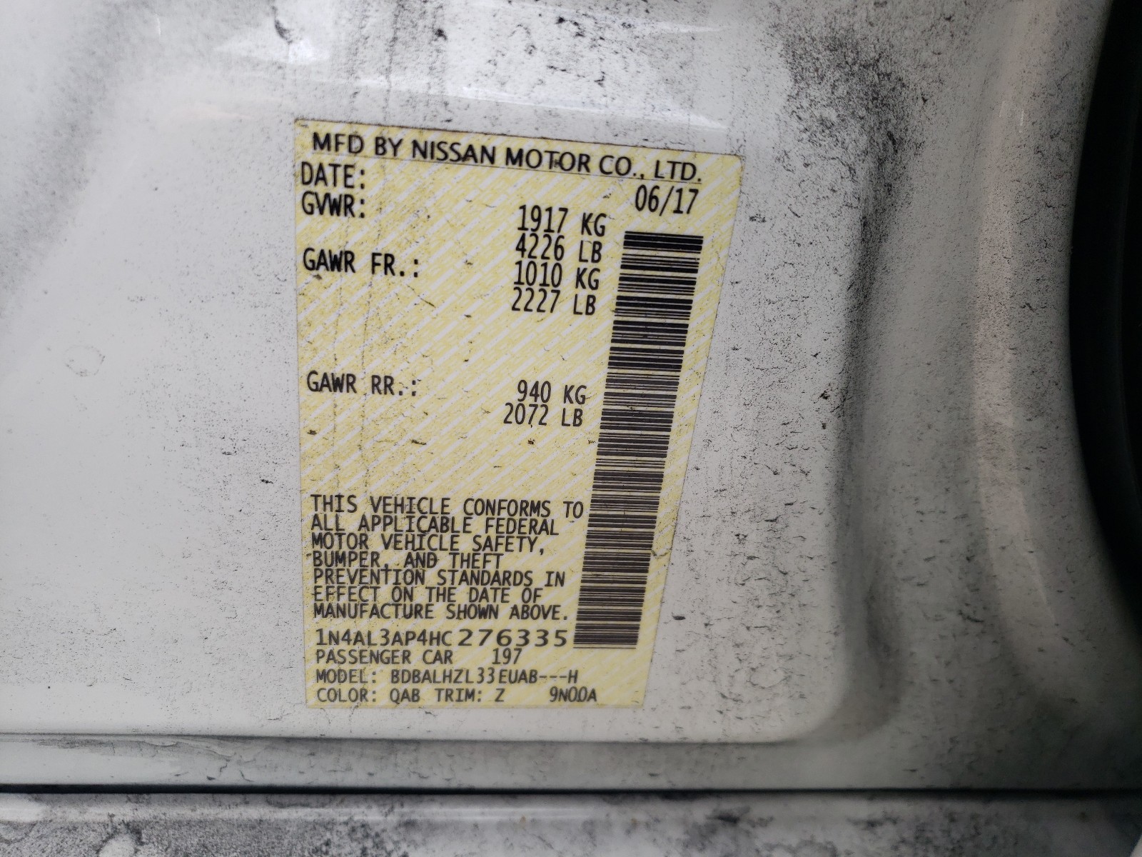 1N4AL3AP4HC276335 NISSAN ALTIMA 2017