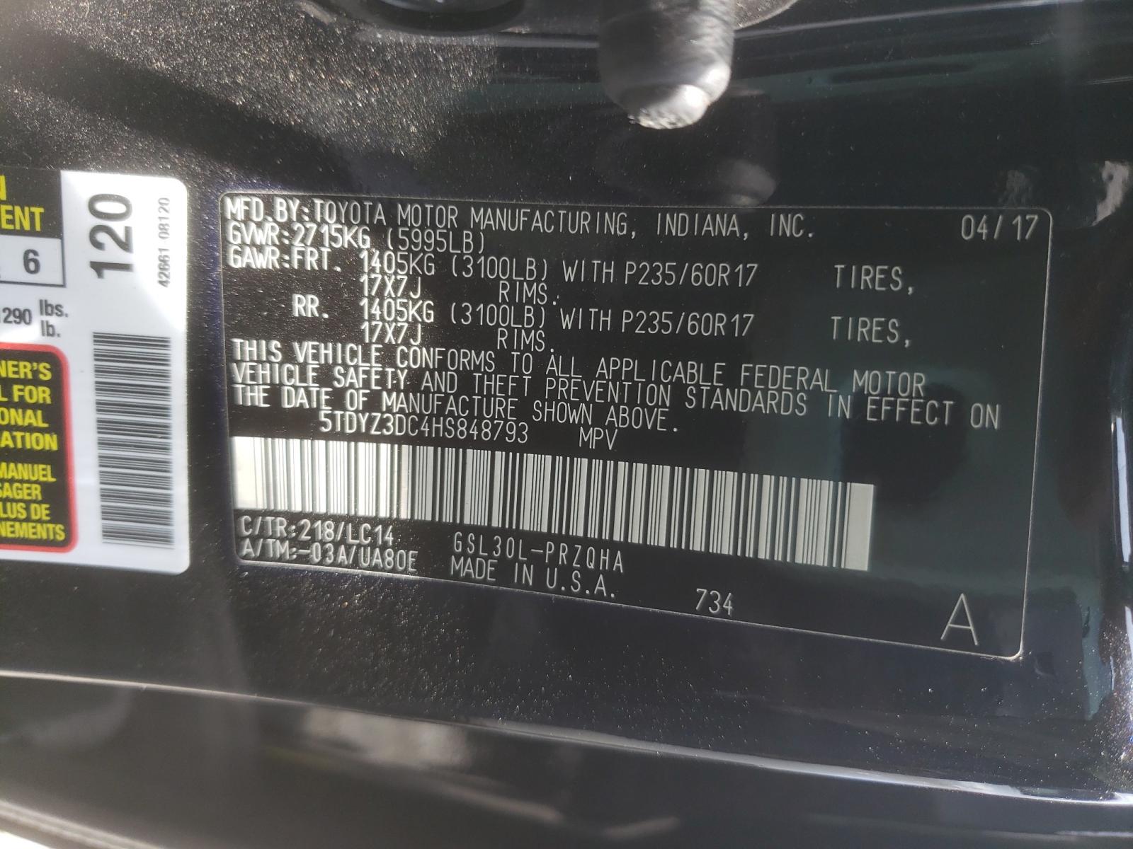 5TDYZ3DC4HS848793 2017 TOYOTA SIENNA - Image 10