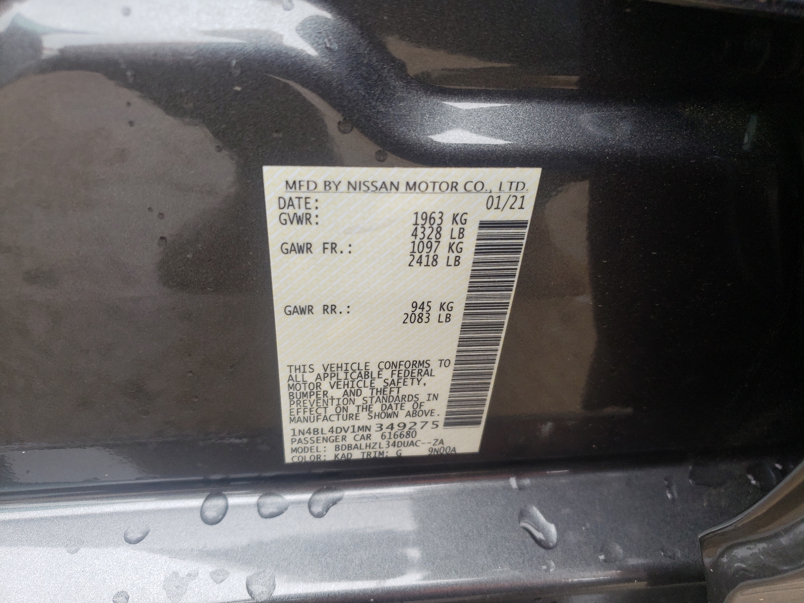 1N4BL4DV1MN349275 NISSAN ALTIMA 2021
