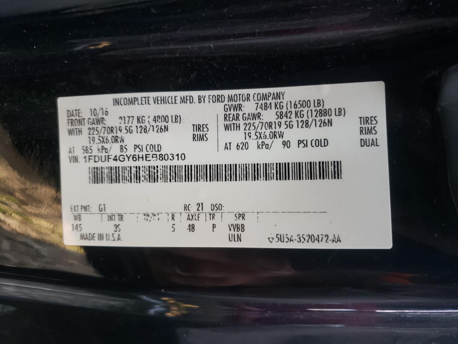 2017 Ford F450 Super Duty VIN: 1FDUF4GY6HEB80310 Lot: 53195001