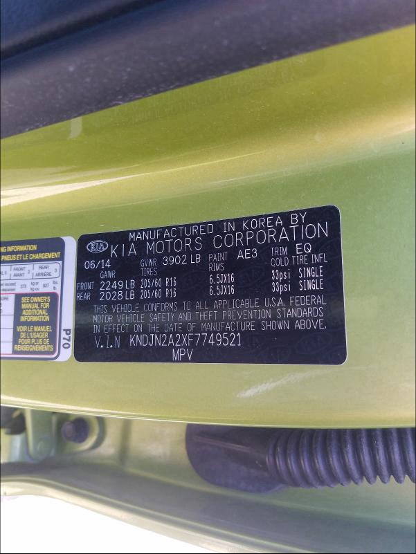 2015 KIA SOUL KNDJN2A2XF7749521