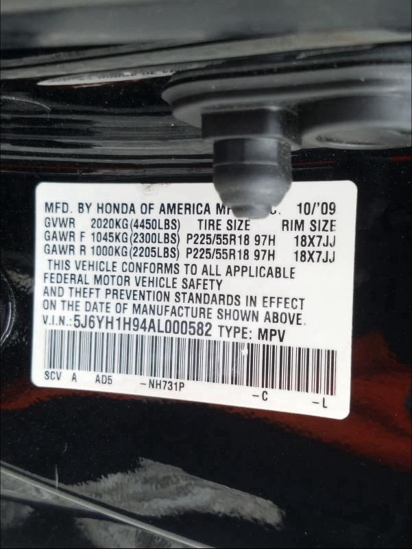 2010 HONDA ELEMENT SC 5J6YH1H94AL000582