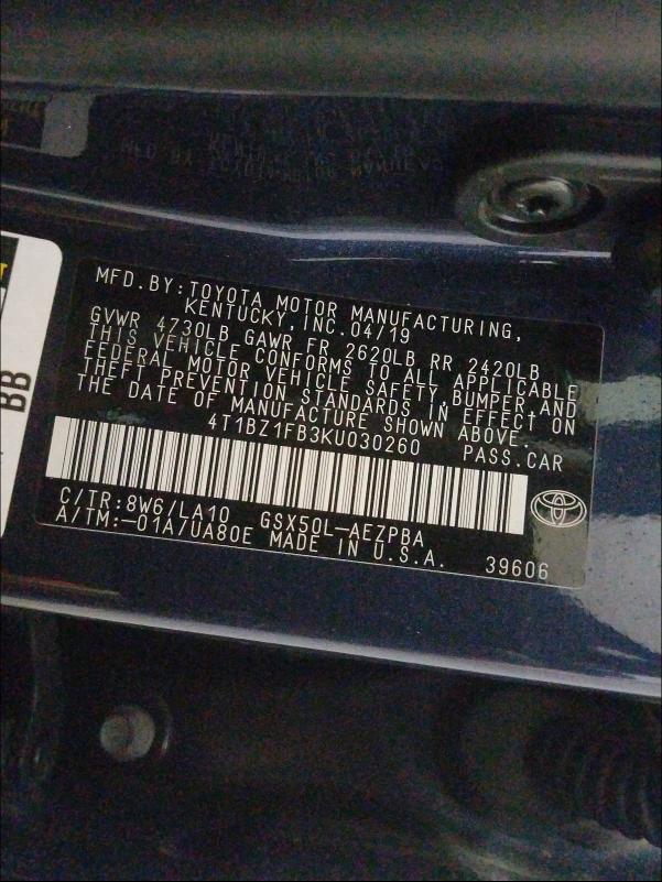 2019 TOYOTA AVALON XLE 4T1BZ1FB3KU030260