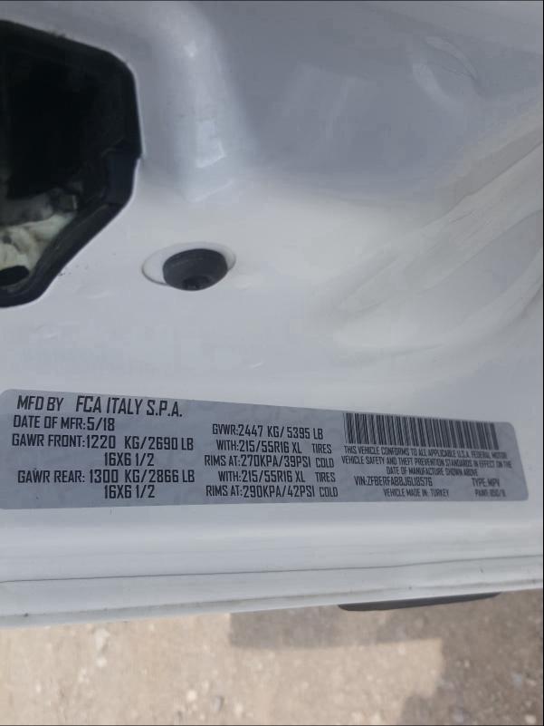 2018 DODGE PROMASTER ZFBERFAB8J6L18576
