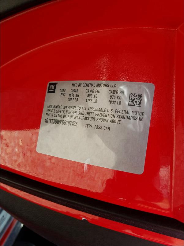 2013 CHEVROLET CORVETTE - 1G1YE3DWXD5107465