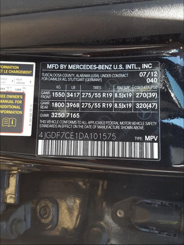 4JGDF7CE1DA101575 2013 MERCEDES-BENZ GL 450 4MATIC