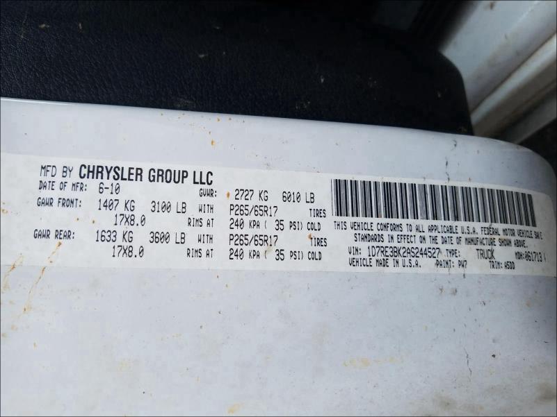 2010 DODGE DAKOTA 1D7RE3BK2AS244527