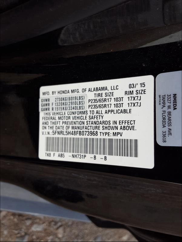 5FNRL5H48FB073968 2015 HONDA ODYSSEY EX