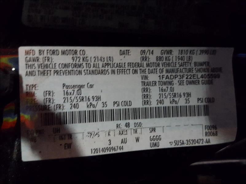 2014 FORD FOCUS SE 1FADP3F22EL405599