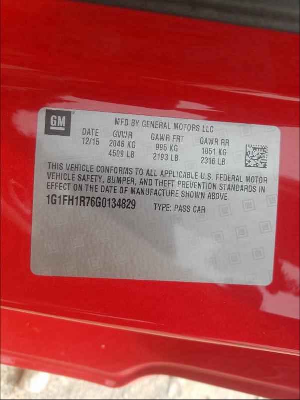 1G1FH1R76G0134829 2016 CHEVROLET CAMARO SS