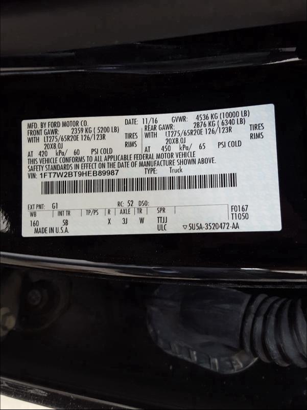 1FT7W2BT9HEB89987 2017 FORD F250 SUPER DUTY